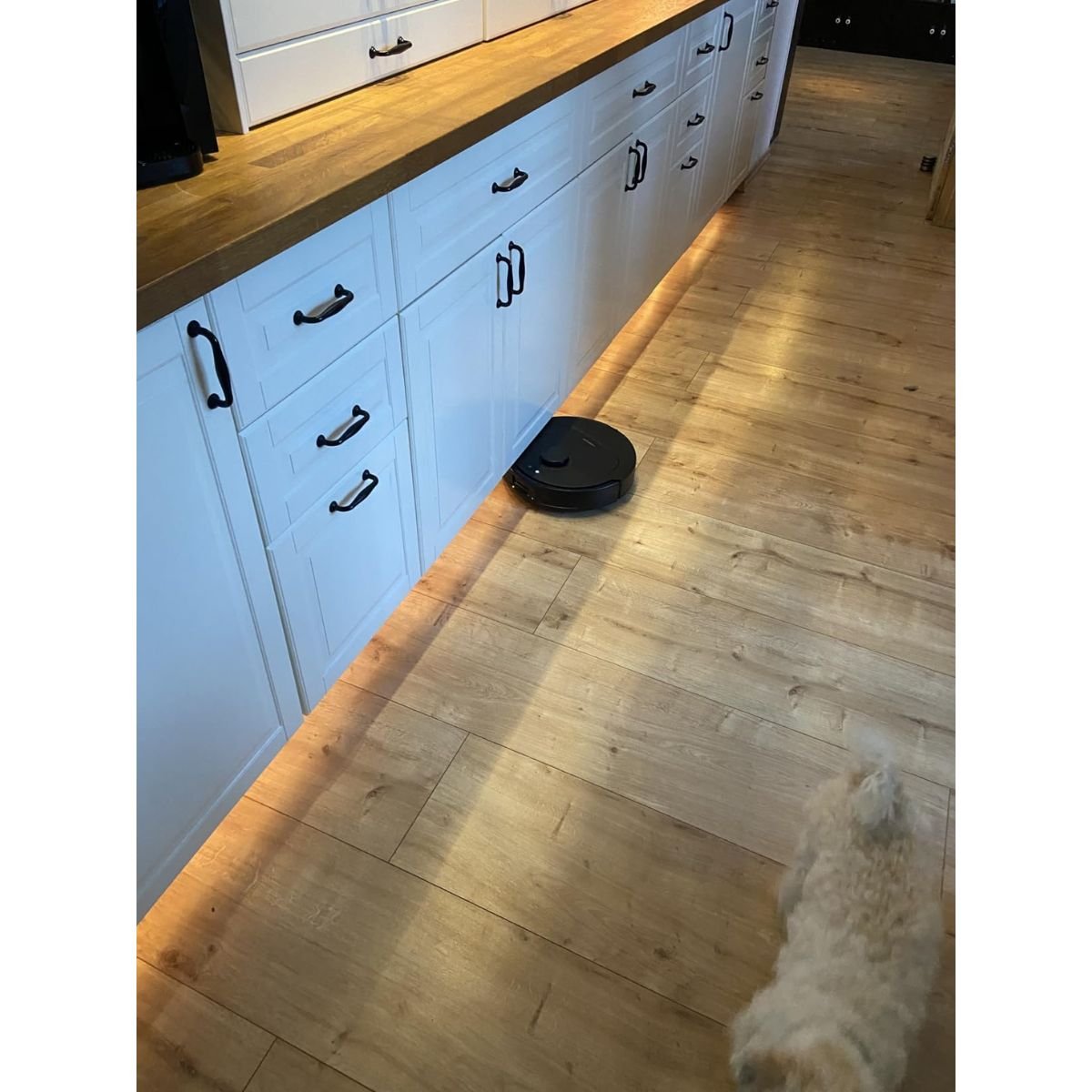 Robot vacuum cleaning along a baseboard edge